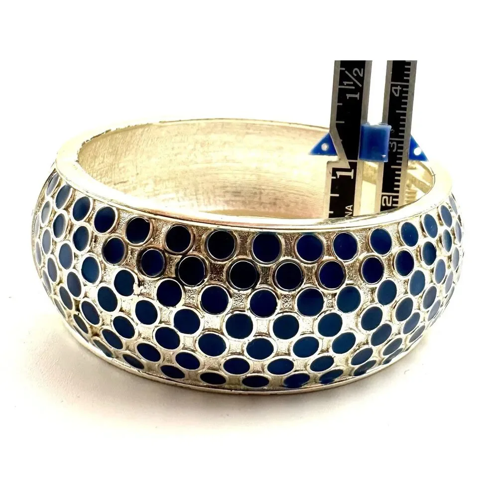 Enamel Blue & Silver Tone Cuff Bracelet Women's Fashion Jewelry Bracelets Round